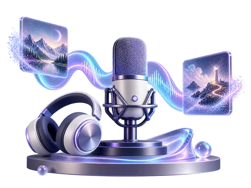 Minh họa microphone, sóng âm và hình ảnh sáng tạo